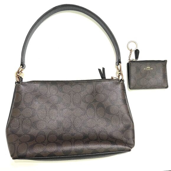 Coach Small Marlon Shoulder Bag In Signature Canvas With Card Holder - Picture 2 of 8